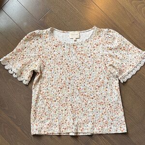 Sezane Floral Lace Trim Top